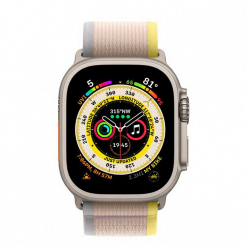 Apple Watch Ultra 49mm Titanium Case with Yellow/Beige Trail Loop (MNHK3)