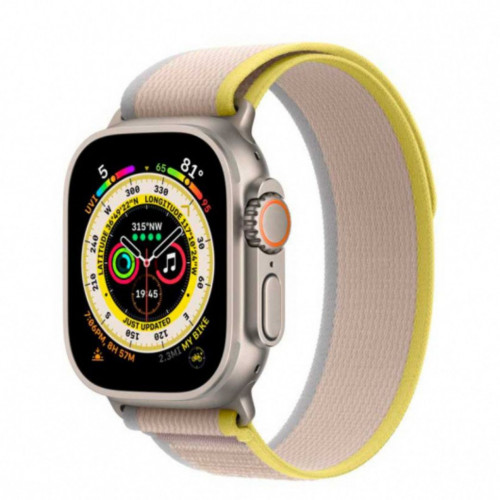 Apple Watch Ultra 49mm Titanium Case with Yellow/Beige Trail Loop (MNHK3)
